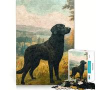 Vintage Curly Coated Dog 1000 Piece Jigsaws for Adults Brain Recall Game Tight Interlock No Gaps Calming Mental Break Activity (50x75cm)