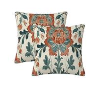 Vintage Cushion Covers 45 x 45 cm Set of 2 Outdoor Cushions Peony, Waterproof Linen Square Pillow Covers with Stitched Edge, Outdoor Throw Pillow Decorative for Office Home Garden Garden Patio S-634