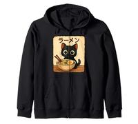 Vintage Cute Cat Ramen Noodles Japanese Aesthetic Teens Kids Zip Hoodie
