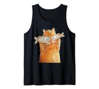 Vintage Cute Funny Cat with 2 Fishes On Eyes Lover Whimsical Tank Top