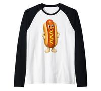 Vintage Cute Hot Dog Mascot Retro Ceramic Style Raglan Baseball Tee