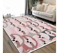 Vintage cute lovely funny sloth cartoon seamless pastel pink grey wild Area Rugs Living Room Large 160x230 cm Washable Vintage Soft Rug Modern Non Slip Floor Carpet Mat for Bedroom Kitchen Dining Room