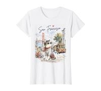 Vintage Cute San Francisco Cat SF Holiday Travel Souvenir Value Graphic T-Shirt, Women, White, S