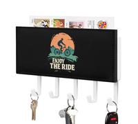 Vintage Cyclist Enjoy The Ride Bicycles Cute Key Holder for Wall with 5 Hooks Letter Coat Rack Home Decor 4.3 × 7.1 Inch