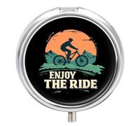 Vintage Cyclist Enjoy The Ride Bicycles Round Pill Box Organiser 3 Compartment Portable Medicine Case
