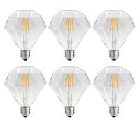 Vintage D95 LED Filament Bulb, Decorative LED Edison Bulb, Diamond Shaped Light Bulb. 4W (40W Equivalent) E27 400LM, 2700K Warm White, Clear Glass, Pack of 6 (Clear)