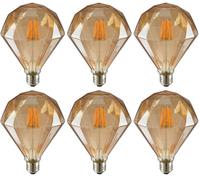 Vintage D95 LED Filament Bulb, Decorative LED Edison Bulb, Diamond Shaped Light Bulb. 4W (40W Equivalent) E27 400LM, 2700K Warm White, Gold Tint Amber, Pack of 6 (Amber)