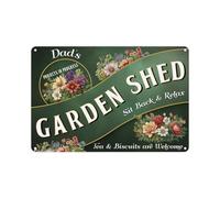 Vintage Dads Garden Shed Sign - Green Gardening Themed Metal Plaque Garden Bar Gift for Fathers Day - Wall Decor 28cm x 20cm