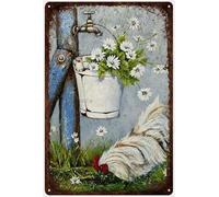 Vintage Daisies And Chicken Metal Tin Sign,Farmhouse Framed Wall Art Decoration for Indoor & Outdoor Home Bar Coffee Kitchen Wall Decor 12x16inch