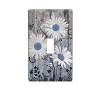 Vintage Daisies Light Switch Cover Plates/Outlet Covers, Blue and White Spring Flowers for Rustic Wall Accents, Thermoplastic Plates, Standard Size Single Toggle