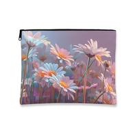 Vintage Daisy Cosmetic Travel Bag, Pastel Floral Small Canvas Makeup Zipper Pouch for Women, Portable Toiletry Organizer Festival Spring Gift, pastel, 7x9 Inch, Daisy