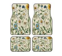 Vintage Daisy Floral Pattern Car Floor Mats Set of 4