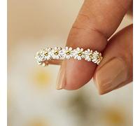 Vintage Daisy Flower Rings For Women Korean Style Adjustable Opening Finger Ring Bride Wedding Engagement Statement Jewelry Gift
