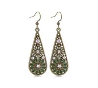 Vintage Daisy Teardrop Statement Earrings for Women Silver Plated AB Crystal Boho Cherry Blossom Dangle Drop Fish Hook Earring Ethnic Tribal Indian Bohemian Style Accessories Jewelry, M, Metal, No