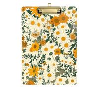 Vintage Daisy Wildflowers Beige Clipboard Cute Clipboard Hardboard Clipboards Standard Size, A4 Letter Size 12.5 x 9 Inches Gold Clip