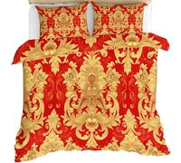 Vintage Damask Comforter Cover Gold Baroque Duvet Cover Damask Pattern Bedding Set Luxury Floral Comforter Set Ultra Soft With Zipper Ties for Bedroom Super King 260 x 230 cm