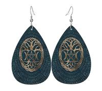 Vintage Dangle Earring The Triple Moon Goddess Wiccan Pentagram Symbol Teardrop Leather Earrings Decorative Drop Leather Earrings For Mother’S Day Decorations Ladies