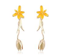 Vintage Dangle Gold Flower Earrings for Women Drop Gold Petal Floral Earrings Rhinestone Enamel Flower Statement Earrings Retro Blossom Earrings Wedding Spring Summer Trendy Party Jewelry Gift for Her