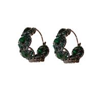 Vintage Dark Green Rhinestone Circle Earrings, Suitable For Women,Multi-Scene Adaptation For Daily And Social Occasions