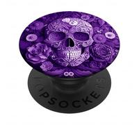 Vintage Dark Purple Skull Retro Flower Floral Boho Daisy PopSockets Adhesive PopGrip
