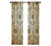 Vintage Date Palm Trees Blackout Curtains for Bedroom Living Room, Summer Abstract Green Palm Tree Botanical 84 In Long Thermal Insulated Room Darkening Drapes Grommet Window Treatments, 42 x 84 In