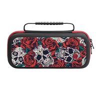 Vintage Day of Dead Sugar Skulls And Red Roses Travel Carrying Case Hard Shell Protective Cover Travel Bag Pouch Compatible with Nintendo Switch