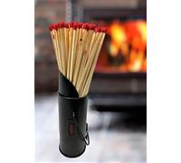 Vintage Decor ® Black Finish Fireside Match Holder Striker Pad Canister with Handle H24cm Complete with 100 Extra Long Matches 28cm Perfect for Open Fires, boilers, Stoves