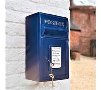 Vintage Decor® British Post Box Cast Iron Wedding Authentic Pillar Replica Lockable with 2 keys Post Office Letter Box BLUE Heavy Duty Cast Iron Front Weatherproof Bolt Down 44cm H x 24cm W x 24 D