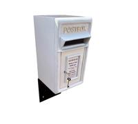 Vintage Decor® British Post Box Cast Iron Wedding Authentic Pillar Replica Lockable with 2 keys Post Office Letter Box WHITE Heavy Duty Cast Iron Front Weatherproof Bolt Down 44cm H x 24cm W x 24 D