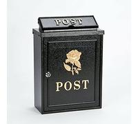 Vintage Decor by DWD® Weatherproof Post Box Rose Design-Lockable Heavy Duty Secure Wall Mounted Letter Mail Post Box Post for Walls/Gates/Garages..Charming easy to fit (Black with Gold Rose)