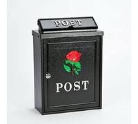 Vintage Decor by DWD® Weatherproof Post Box Rose Design-Lockable Heavy Duty Secure Wall Mounted Letter Mail Post Box Post for Walls/Gates/Garages..Charming easy to fit (Black with Red Rose)