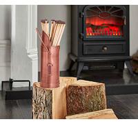 Vintage Decor ® Copper Antique Finish Fireside Match Holder Striker Pad Canister with Handle H20cm Complete with 100 Extra Long Matches 28cm Perfect for Open Fires, boilers, Stoves