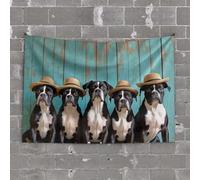 Vintage Decor Five Stylish Dogs in Hats Posing Together Tapestry Backyard Bar Decor Man Cave Bar(100X150CM)