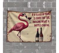 Vintage Decor Flamingo Sipping Wine: 'If A Glass is Good, Imagine A Bottle!' Tapestry Funny Kitchen Decor Door Decorations for Bedroom(100X150CM)