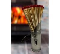 Vintage Decor ® Nickel Finish Fireside Match Holder Striker Pad Canister with Handle H24cm Complete with 100 Extra Long Matches 28cm Perfect for Open Fires, boilers, Stoves