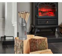 Vintage Decor ® Pewter Finish Fireside Match Holder Striker Pad Canister with handle H24cm Complete with 100 Extra Long Matches 28cm Perfect for open fires, boilers, Stoves