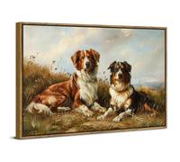 Vintage Decor Rustic Dog Wall Art for Living Room Abstract Nature Meadow Landscape Wall Pictures Hound and Bearded Collie Painting Canvas Prints Animal Poster Classic Artwork Bedroom Decorations 12x16