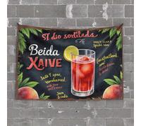 Vintage Decor Vintage Chalkboard Style Cocktail Advertisement with Bright Red D Tapestry Funny Kitchen Decor Door Decorations for Bedroom(100X150CM)