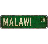 Vintage Decor Wall Signs Malawi Malawi Gift Malawi Sign Malawi Visitor Souvenir Tin Metal Street Sign Lane Avenue Street Way Green 16X4 inches