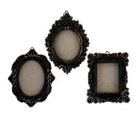 Vintage Decorative Mini Picture Frames Set, Black with Gold Accents, 3 Pack Antique Style Resin Photo Frames for Wall Display, DIY Jewelry, Photography (Black gold)