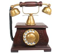 Vintage Decorative Rotary Dial Telephone - Antique Brass & Wood Look Landline Prop | Classic Home Decor Tabletop Phone | Retro Style Non-Functional Collectible Showpiece