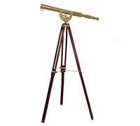 Vintage Decorative Single Barrel Shiny Finish Telescope Wooden Adjustable Brown Finish Tripod Floor Standing Home Decor.