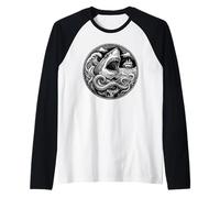 Vintage Deep Sea Shark Kraken Skull Nautical Art Raglan Baseball Tee