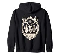 Vintage Deer Crest - Rustic Ski Cabin Christmas Zip Hoodie