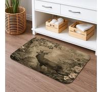 Vintage Deer Floral Quick Dry Bath Mat, Rustic Forest Animals Absorbent Non Slip Shower Mat, Antique Flannel Washable Bath Rugs for Bathroom Toilet Restroom Decorative 16x24 Inch