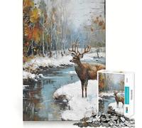 Vintage Deer Jigsaw Puzzles 1000 Mental Focus Game No Gap Tight Fitting Design Interactive Brain Challenge for Home (38x26cm)
