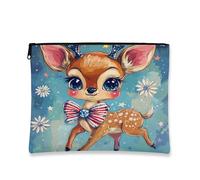 Vintage Deer Makeup Bag Cute Star Daisy Travel Pouch Zipper Pouch for Women Small Canvas Organizer for Autumn Festival Gifts, Blue, 7x9 Inch, Deer