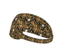 Vintage Deer Skull Sunflowers Print Workout Headbands for Women - Non-Slip Stretchy Sweat Head Bands for Women Hair, Moisture Wicking Sweatband for Sports Running Tennis Athletic Gym Yoga