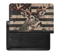 Vintage Deer U.S. Flag Passport Holder Travel Wallet Cover Case with Card Slot Organiser for Men Women