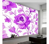Vintage Delicate Flowers Photo Wallpaper, 300 x 210 cm Non-Woven Premium Fleece Wall Mural, Purple Bedroom Dining Room Kitchen Living Room Decoration Poster